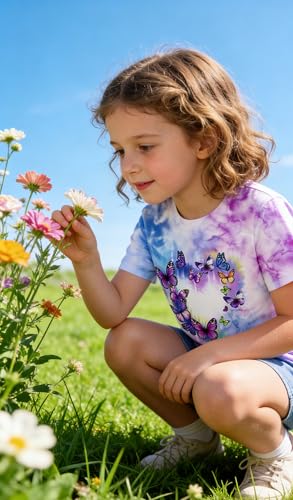 Image of SunFoucs Girls Kids Shirts Size 5-12 Tie Dye Casual Tshirt Short Sleeve Crewneck Tee Top | Short Sleeve Rainbow Tee Top