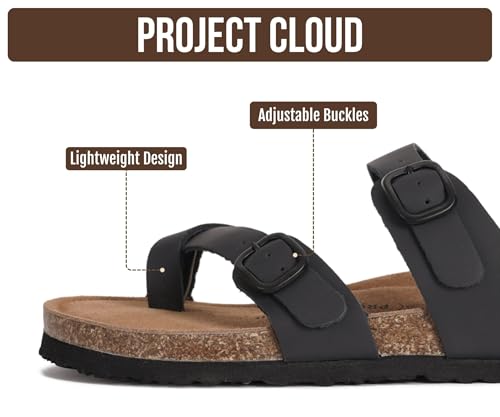 Image of Project Cloud 100% Genuine Leather Womens Sandals -Lightweight Womens Slides Memory Foam Insole & Cork Footbed Sandals Women - Non-Slip Beach Essentials Summer Sandals for Women 2026 (Lian)