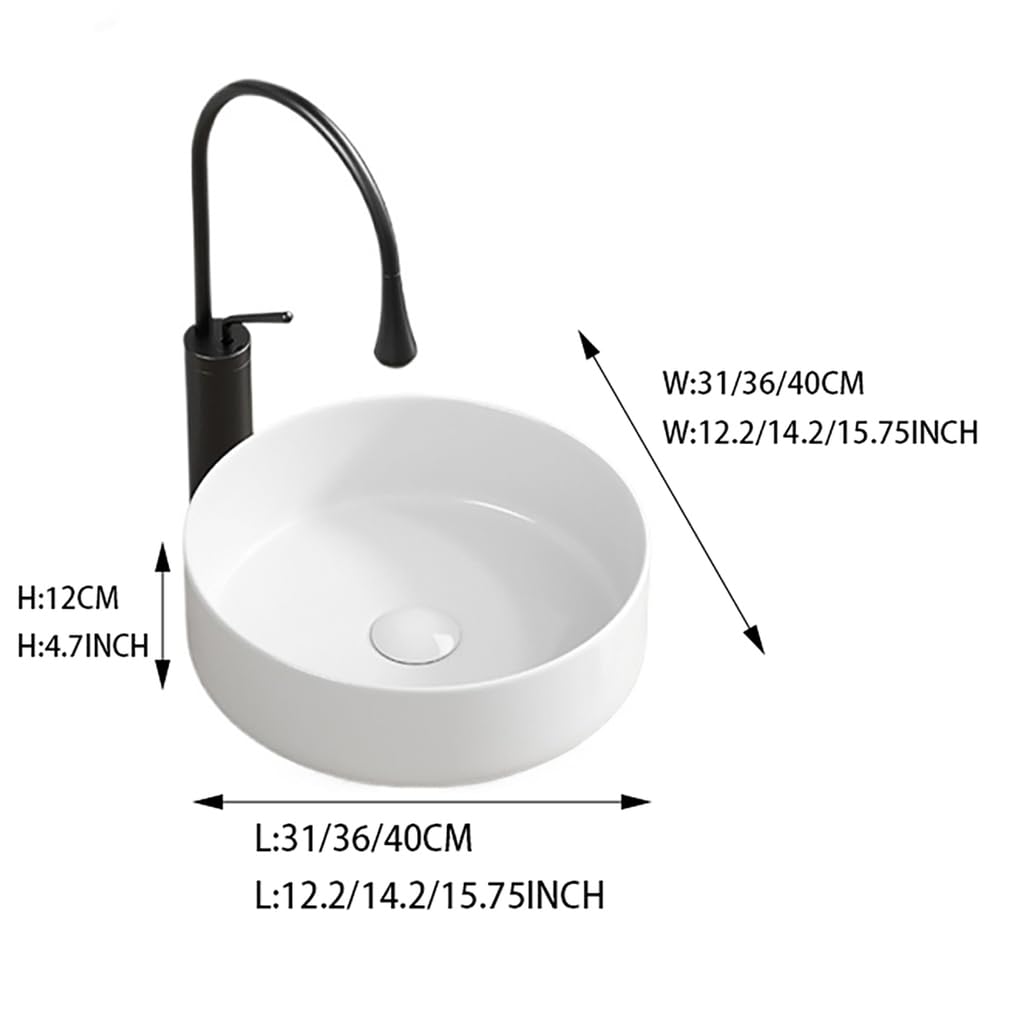 Okrągła umywalka nasadowa z ceramiki, mała umywalka, nowoczesna umywalka do łazienki, domu i restauracji (dł. 40 x szer. 40 x wys. 12)