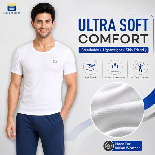 Image of Lux Cozi 100% Cotton Men Sleeveless Round Neck Vest - Modern White Baniyan for Men, Pack of 3