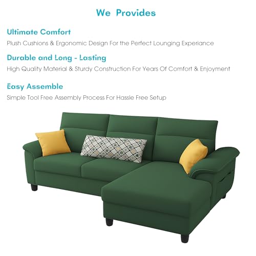 Image of Casaliving Seams RHS 4 Seater L Shape Sofa for Living Room (Green Fabric) Premium Fabric Sofa