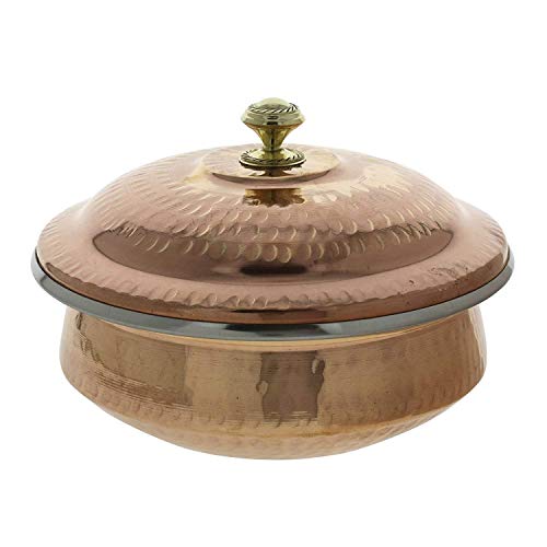Aakrati Handicrafts Indian Serveware Copper Serving Bowl Tureen with Lid 1 Liter