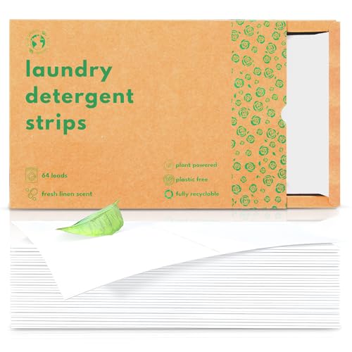 Eco Origin Laundry Detergent Sheet Strips | Ultra-Concentrated Eco-Friendly Non Liquid Laundry Sheets | Fresh Linen Scent Machine Hand Washing | Plant Based Stain Remover Non Washing Liquid | 64 Loads