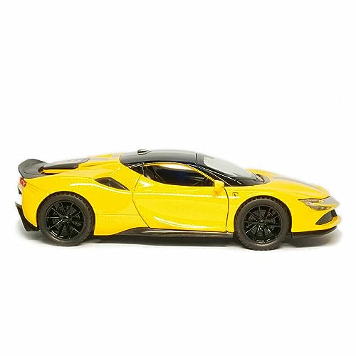 Image of 1:32 Diecast Ferrari SF90 Alloy Metal Pull Back Die-Cast Car Scale Model Pullback with Sound Light Mini Auto Toy car for Kids Best Gifts Toys for Kids Boys Yellow