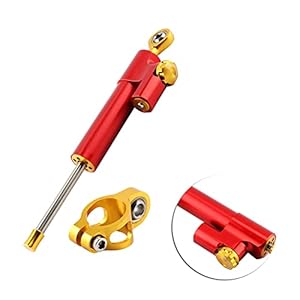 Ruspela Universal Moto Guidon En Alliage D’ aluminium Amortisseur de Direction Stabilisateur de Contrôle De Sécurité (Rouge)