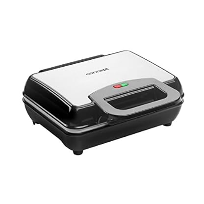 CONCEPT Hausgeräte VF3040 Waffeleisen im Edelstahl-Design, extra starke Leistung von 1000 W, hochwertige keramische antihaftbeschichtete Platten, 400 W, Edelstahl/Schwarz