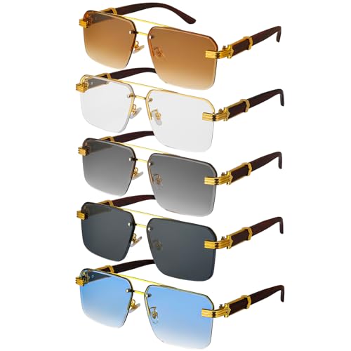 5 Pairs Rimless Sunglasses for Women Men Fashion retro semi Rectangle Square Frameless UV400 Protection Cool Sunglasses