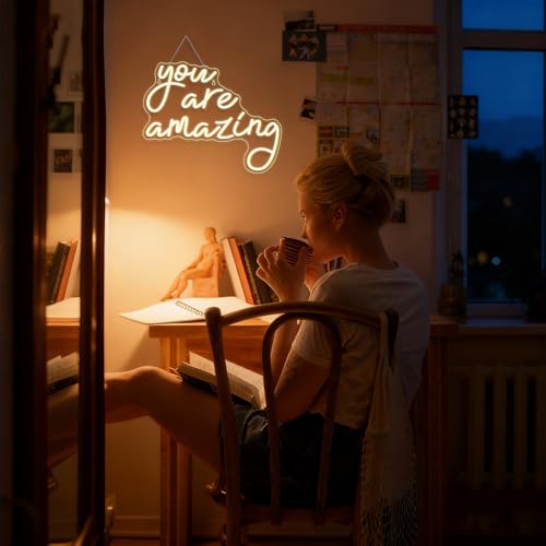 Image of You Are Amazing Neon Sign Warm White Usb Word Neon Lights for Wall Decor Led Letter Light Up Sign for Classroom Bedroom Home Bar Man Cave Party Birthay Wedding Gifts