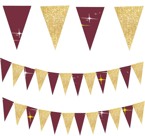 Graduation Decorations Maroon Gold 2026/Fall Bridal Shower/Burgundy Gold Graduation Party Decorations 2026/Burgundy Birthday Party Decor for Women 2pcs Triangle Banners