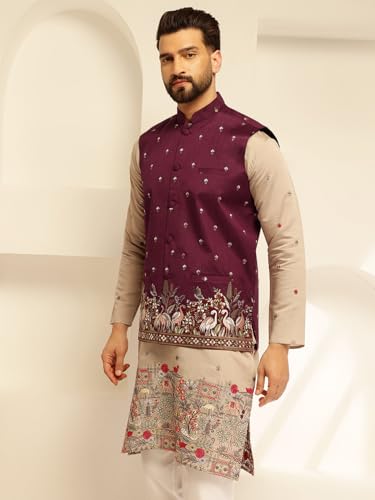 Image of SOJANYA (Since 1958 Men's Silk Blend Exquisite Daman Embroidered Nehru Jacket