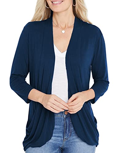 Image of DEESHA Women Casual Lightweight Cardigan 3 /4 Sleeve Draped Open Front Soft Cardigans with Pockets