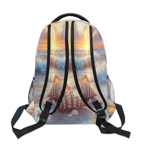 Watercolor Sunset Waves Beach and Seashells Backpack Lightweight School Bags Boys Girls Bookbag Kids Travel Rucksack4