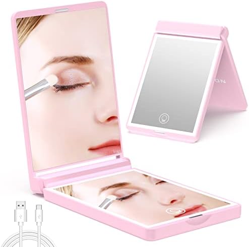wobsion Lighted Compact Mirror, Rechargeable Travel Makeup Mirror,1x/3x Magnifying Mirror with Light,300°Flip Folding Portable Mirror, 2-Sided Magnetic Switch Handheld Mirror,Dimmable,Gifts for Girls