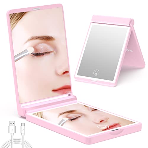 Wobsion Lighted Compact Mirror, Rechargeable Travel Makeup Mirror,1X/3X Magnifying Mirror With Light,300°Flip Folding Portable Mirror, 2-Sided Magnetic Switch Handheld Mirror,Dimmable,Gifts For Girls #TOP2