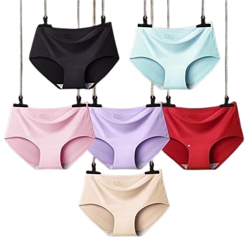 rouxous No Show Underwear for Women Seamless High Cut Briefs Mid-Waist Soft No Panty Lines,Pack of 6 (Assorted Colour)-picture-27