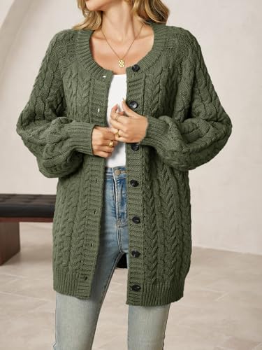 Saodimallsu Womens Cable Knit Cardigans Oversized Chunky Button Down Long Lantern Sleeve Crew Neck Warm Sweater Dress3