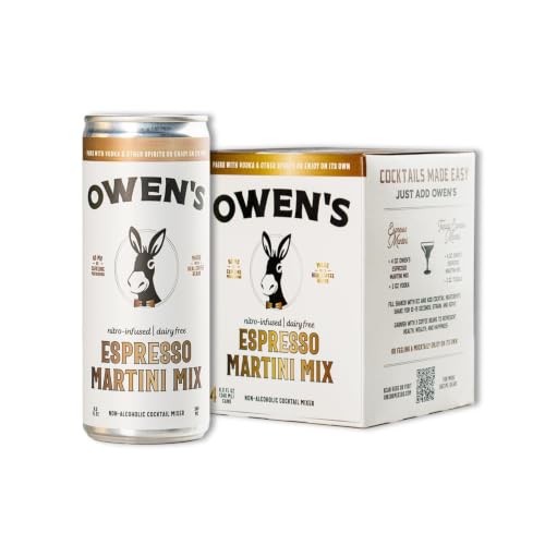 Owen's Premium Non-Alcoholic Sparkling Cocktail and Mocktail Mixer, Drink Mixer for Cocktails, Mocktails, and Party Beverage, 4 Pack of 8.2 fl oz Cans (Espresso Martini Mix)