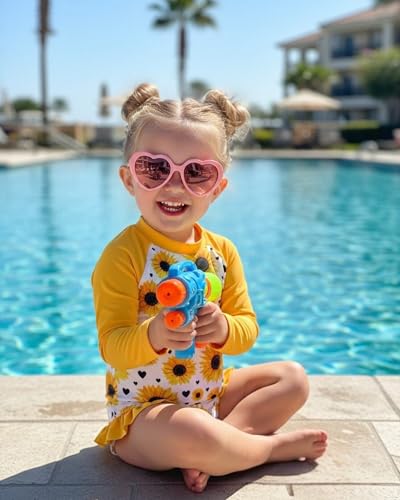 Image of SODLON Baby Girl Swimsuit Long Sleeve One-Piece Infant Bathing Suit 3M-3T