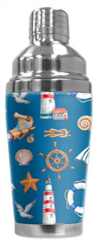 Mugzie 16 Ounce Stainless Steel Cocktail Shaker - Martini Shaker With Wetsuit Cover - Nautical Seamless #TOP7