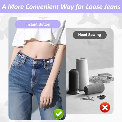 Image of SANNIDHI 2 Pairs Jeans Tightening Clip, Kuromi Pants Clips Jeans Adjustable Button Pins, Adjustable Waist Buckle for Women Girls, Jeans Hooks for Waist Fit Loose Jeans Adjuster for Trousers, Skirts