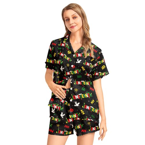 Image of Silk Satin Pajama Set for Women Summer Lounge Pjs Sets 2 Piece Suit Ladies Button Down Tops And Shorts Sleepwear