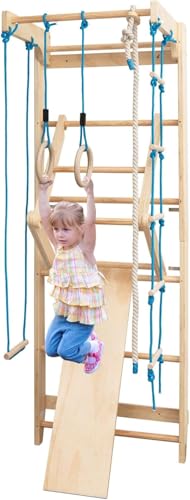 GOPLUS Espaldera Mural de Madera de Pino, Escalera Sueca Pilates con Tabla de Madera Reforzada Gruesa, Madera Deporte Fitness, Yoga, Espaldera de Gimnasia para Adultos o Niños, 80 x 60 x 220 cm