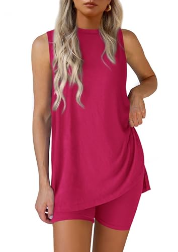 Image of PRETTYGARDEN 2 Piece Sets for Women 2026 Summer Matching Lounge Shorts Set Resort Airport Travel Loungewear Outfits Clothing