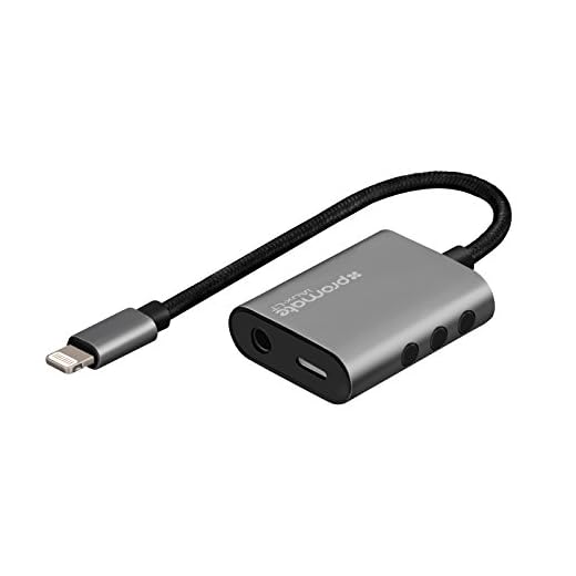 Promate – iauxlt – lyssna på ljud och ladda din iPhone-adapter – möjliggör 3,5 mm AUX-hörlurar och Lightning laddningskabel samtidigt för iPhone X, 8 Plus, 8, 7 Plus och 7 (MFI certifierad) – vit
