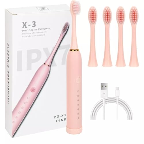 Cepillo de dientes eléctrico Sonic para adultos, 42.000 VPM, 6 modos de limpieza, temporizador inteligente, recargable por USB, batería de 60 días, IPX7 impermeable, 4 cabezales de cepillo de repuesto
