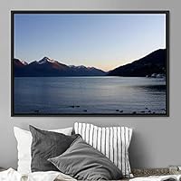 Framed Canvas Wall Art Calming Waters Aerial Cool Lake Landscape Multicolor Photography Realism Relax/Calm - 16x24 inches