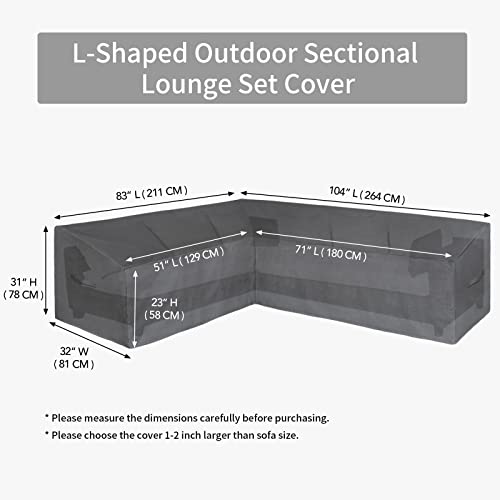 Image of Easy-Going Patio L-Shaped Sectional Sofa Cover, 83 inchX104 Waterproof Outdoor Sectional Cover, Heavy Duty Garden Furniture Cover (Left Facing, Dark Gray)