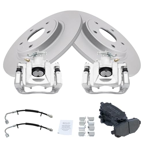 Image of TRQ Rear Brake Pad and Rotor Set Semi Metallic Coated Rotors Calipers Compatible with 2012 Volkswagen Routan