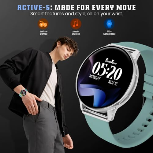 Image of PunnkFunnk Active 5 Smart Watch with 1.3 inch AMOLED HD Display | Bluetooth Calling, AI Voice Assistant, 100+ Sports Modes, Heart Rate & SPO₂ Tracking, IP68 Waterproof for Men & Women- (Light Green)