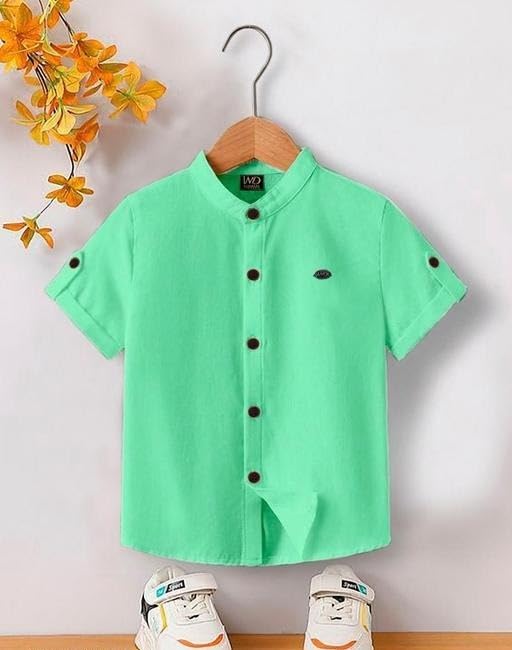 Image of Kids Shirt Cotton Blend Solid Short Sleeve Shirt for Boys | Comfortable & Breathable Casual