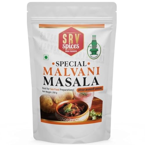 Image of SRV SPICES Special Malvani Masala | Iron Pounded Coastal Spice Blend | Authentic Seafood Masala | Made with 24 Handpicked Ingredients | 57 Years of Expertise | 250g Pack