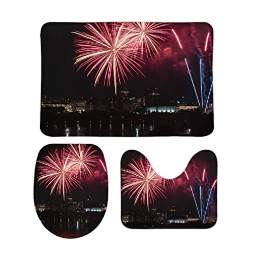 BOJTAN 3 Teilig Badematte Set Feuerwerk 3D Badematten Set rutschfest, Badezimmerteppich,U-förmiger WC-Vorleger,WC… – Bild 3