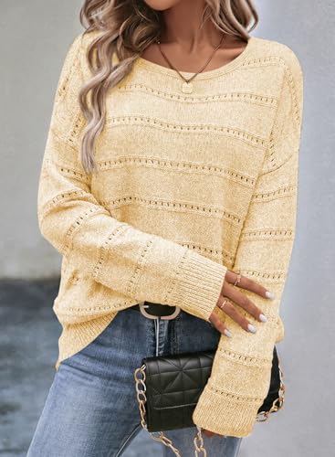 Image of SHEWIN Women's Sweaters Crew Neck Crochet Sweater Lightweight Knit Long Sleeve Tops Shirts Loose Fit Spring 2026