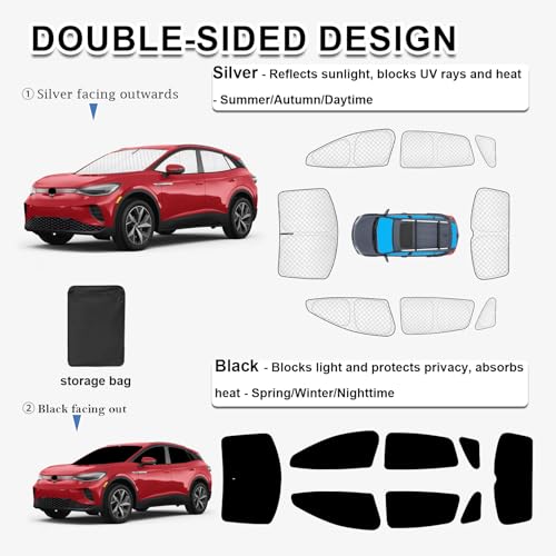 Image of KMF 8pcs Thicken Sun Shades for Volkswagen VW ID.4 2021-2025 2026 Accessories, Full Car Window Covers Sunshade for Windshield Side Rear, UV Block and Blackout Privacy for Car Camping Outdoor