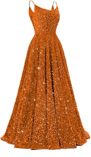 Tianzhihe Long Sequins Spaghetti Straps Prom Dress for Women A-Line Backless Evening Dresses...
