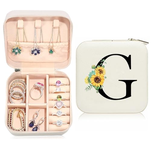 Ldntly Estojo de joias de girassol, caixa de viagem inicial, presentes personalizados para mulheres, meninas adolescentes, mãe, esposa, damas de honra, aniversário de 21 anos