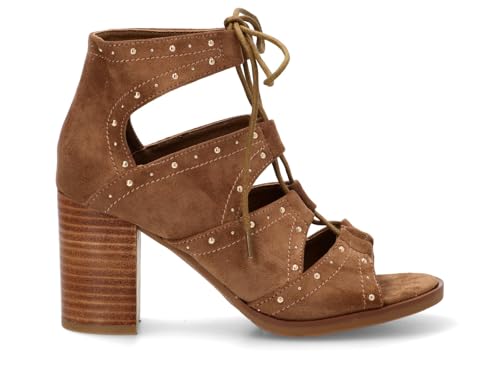 Etika Botines de Tacón Alto para Mujer, Diseño Casual con Cierre de Cordones y Acabado Textil Suave, Modelo 31131 Camel - 41
