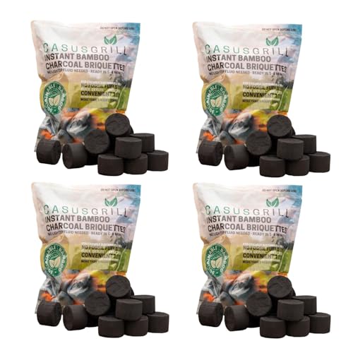 4X Bambus Grillkohle-Briketts je 1 kg - Nachhaltige Holzkohle mit Quick Oxylite, ohne Anzünder nutzbar, grillbereit in 5-8 Min., geruchsneutral, 3 Std. Brenndauer, umweltschonend