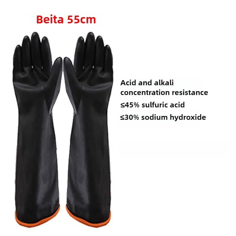 Guanti resistenti agli acidi e agli alcali del legno Guanti di protezione chimica industriale in gomma allungata e ispessita a doppio strato nero(55cm)