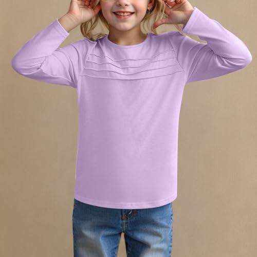 Girls Pleated Front Long Sleeve Shirts Kids Puffed Soft Cute Casual Crewneck T-Shirt Tops Fall Warm Shirt Trendy Crewneck Tee3