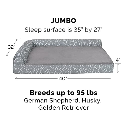 Image of Furhaven Cooling Gel Dog Bed for Large Dogs w / Removable Bolsters & Washable Cover, For Dogs Up to 95 lbs - Plush & Almond Print L Shaped Chaise - Gray Almonds, Jumbo /XL