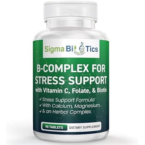 SigmaBiotics B Complex for Stress Support - Energy, Nerve & Mood Support with Vitamins, Minerals & Botanicals - Non-GMO, 90 Tablets for Relaxation Cover