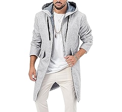 ZIWOCH Mens Trench Coat Wool Blend Hoodie Long Jacket Full