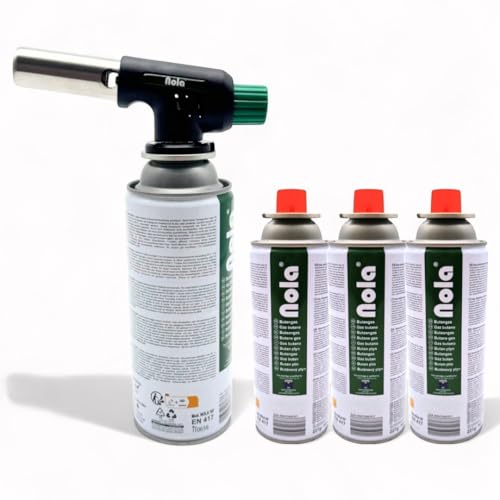 NOLA Schweißbrenner mit 4x 227g Gaskartuschen – Lötlampe mit Piezozündung – Gasbrenner bis 1350 °C – Küchenbrenner/Bunsenbrenner für Küche, Camping & DIY