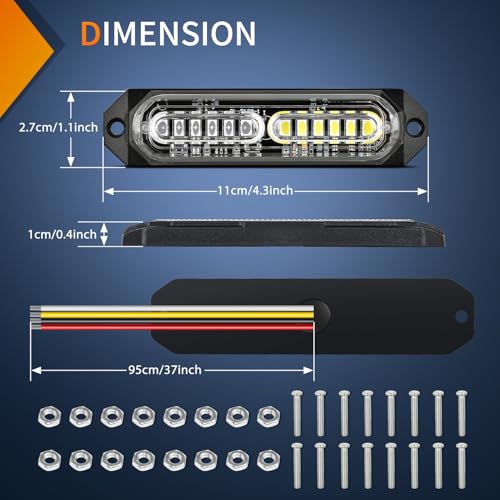 Image of Nilight 8PCS LED Strobe Lights 12V 24V Amber White Sync Feature Ultra Slim | Red White 12 LED Emergency Hazard Warning Lights Flashing Warning Mini Surface Mount Grille for Cars Truck Camper trailer SUV