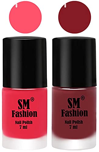 Image of Long Lasting Nail Polish | Nail Paint Combo 7 ml Each) - Set of 2 Dark Pink-Plum